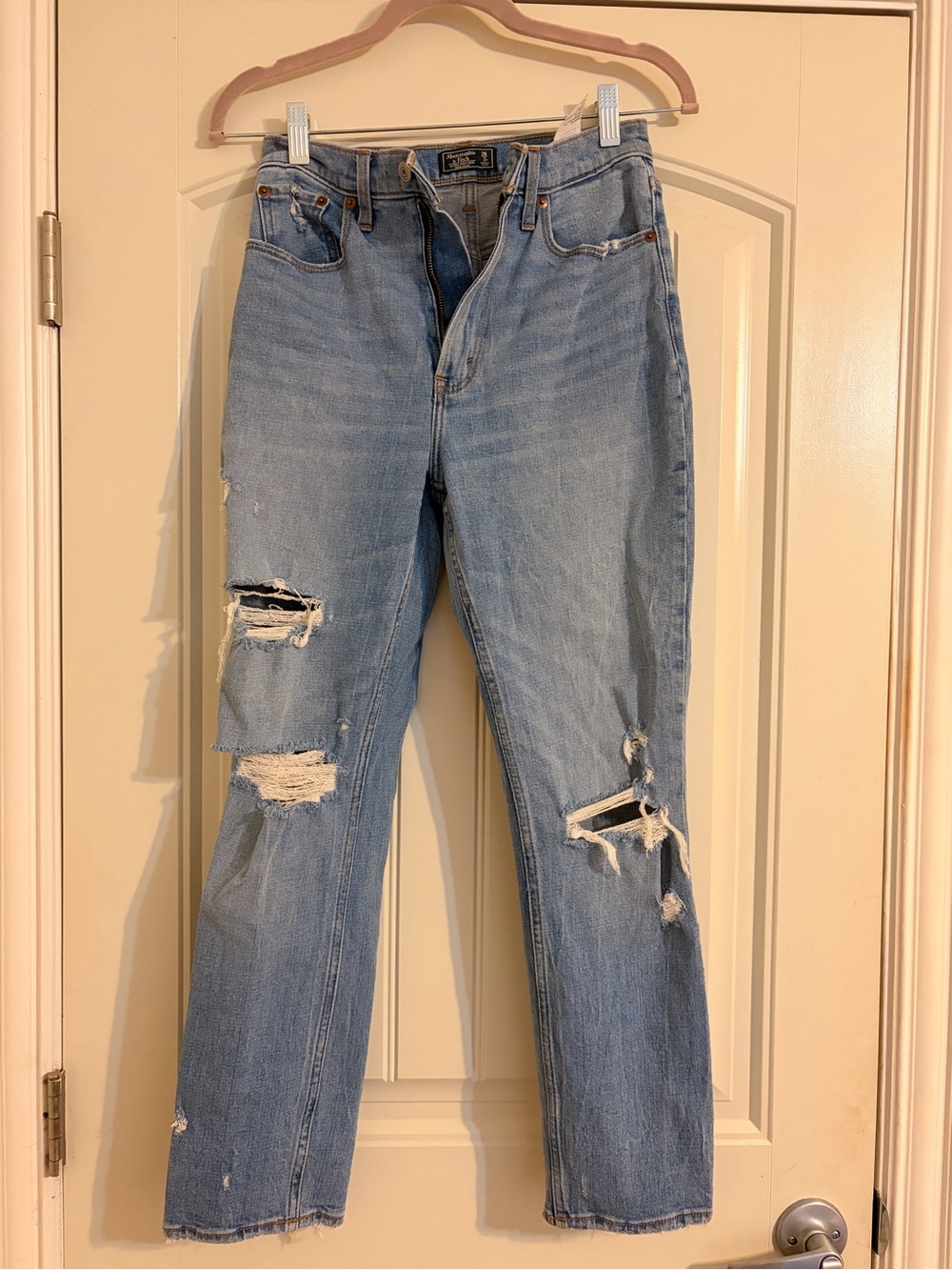 Abercrombie & Fitch Light Blue Straight Leg Ripped Jeans